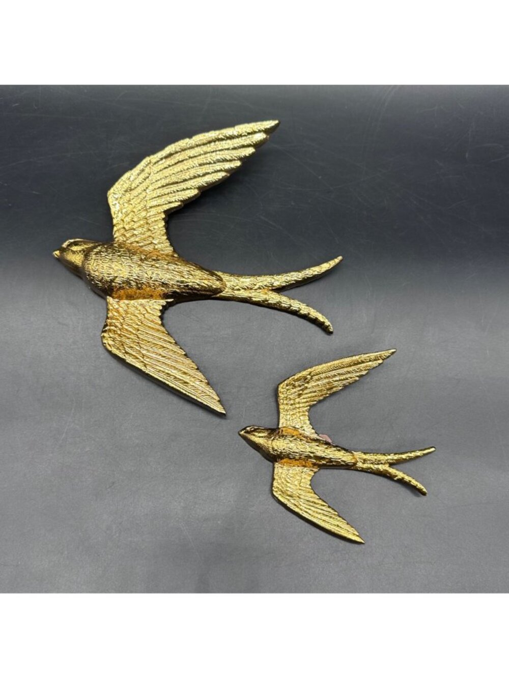 Vintage Sparrow Wall Hangings Burwood Gold Flying Birds 1984 Set of Two Retro - Picture 2 of 5